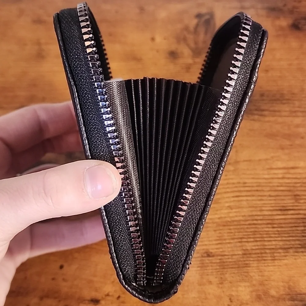 Black PU Leather Slim vertical Wallet With Zipper portable Casual For Any Cards